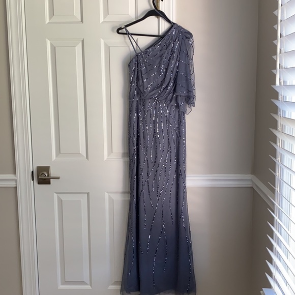 Hand  beaded one shoulder Grey dress - Picture 14 of 14